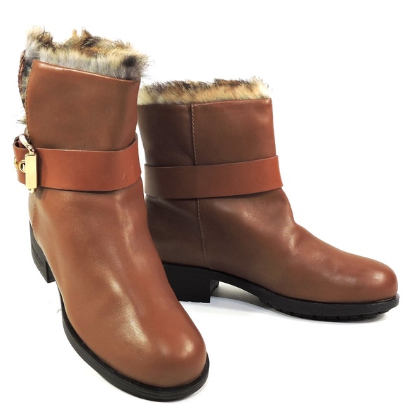 BALDININI 🇮🇹 WOMEN'S SOFT BROWN LEATHER FUR LINING WINTER CHELSEA BOOTS